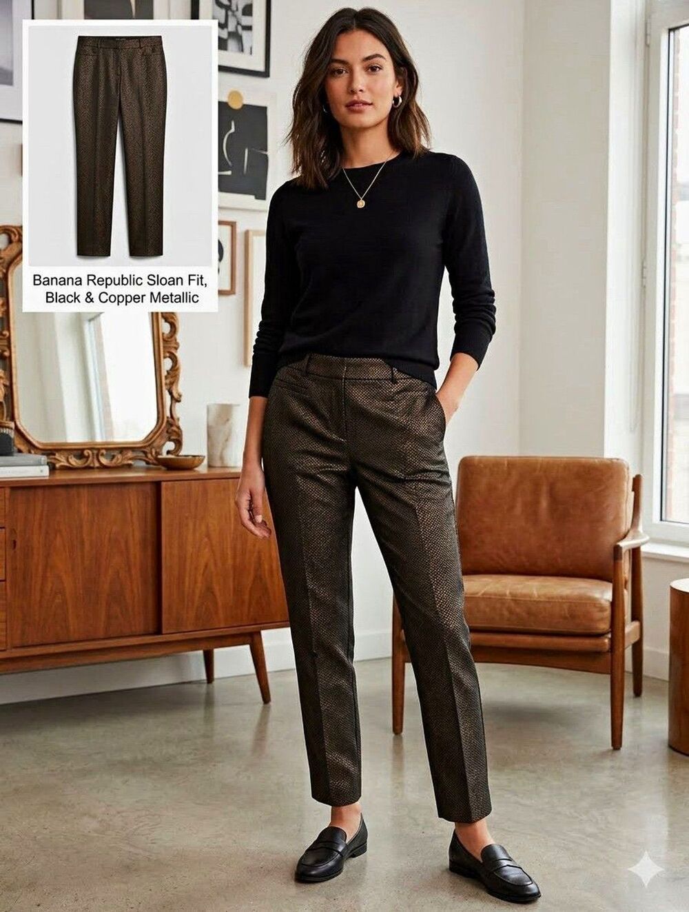 NWOT Banana Republic Pants Black/Copper  Metallic 16 Comfortable Party Preppy